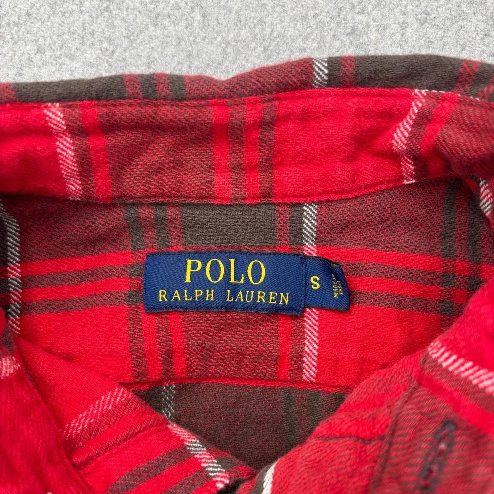 Polo Ralph Lauren Flannel‎ Shirt Mens Small Red Plaid Two Pocket Work Utility